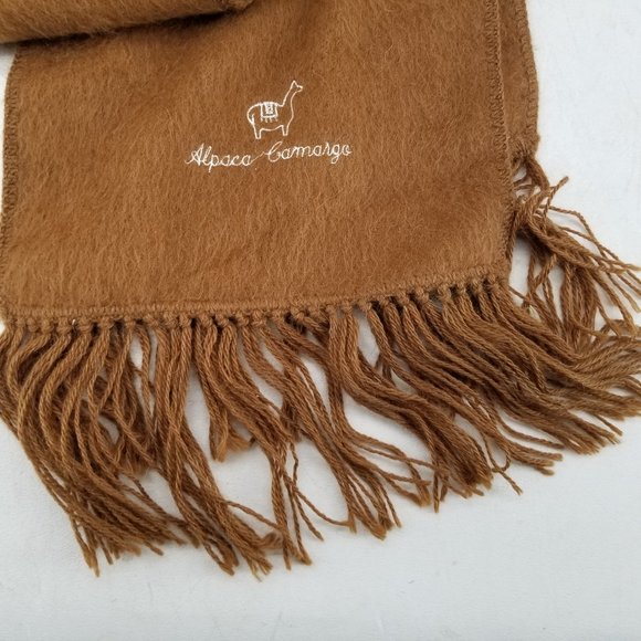 ALPACA CAMARGO Scarf Tan Soft Peruvian Alpaca Blend Fringed Soft 9 x 70 - Picture 2 of 9